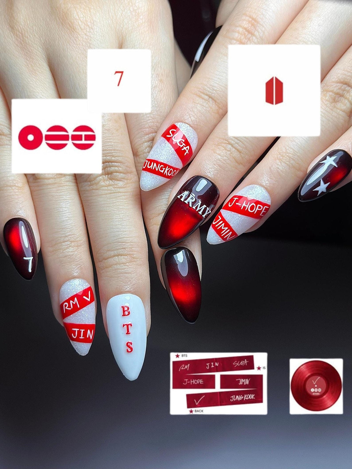 Kpop Concert Press On Nails, Pop Idol Inspired Nail Art, Glossy Stage Aesthetic Nails