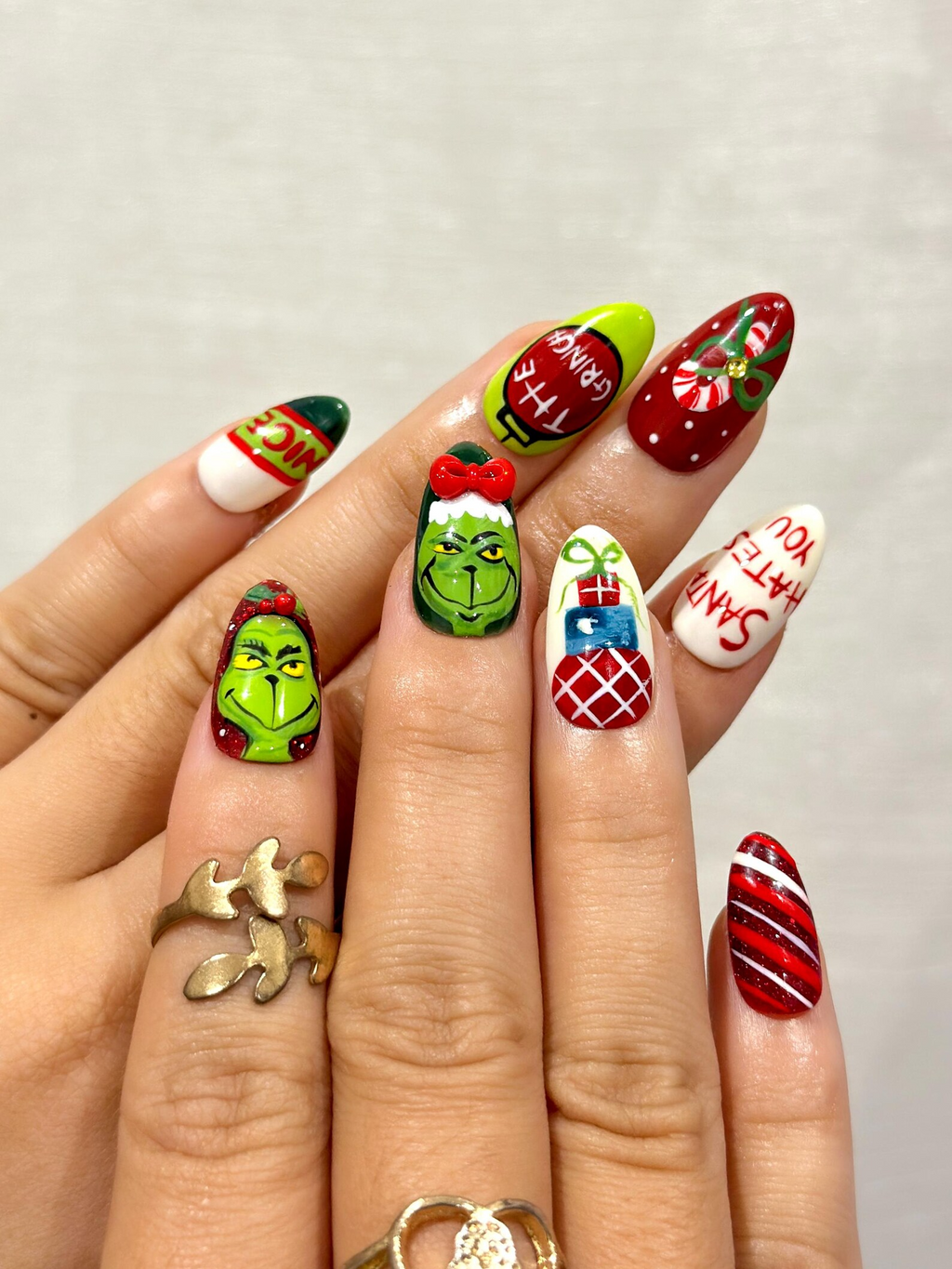 Grinch Mischief Press On Nails For Christmas Cute Cartoon Winter Nail Art Funny Holiday