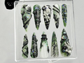 Emerald Witch 3D Press On Nails Spooky Witch Nail Art Creepy Cute Press Ons Black Green Horror Fake nails 3D Creepy Nails