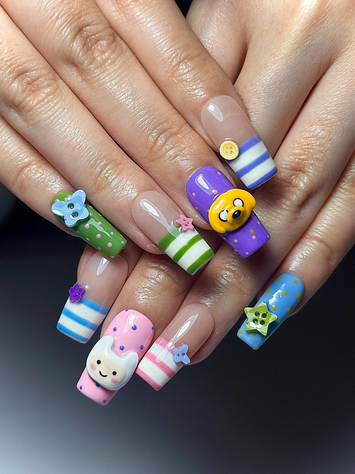 Adventure Time Press On Nails Finn & Jake Cartoon Nails Cute Kawaii Character Nail Art