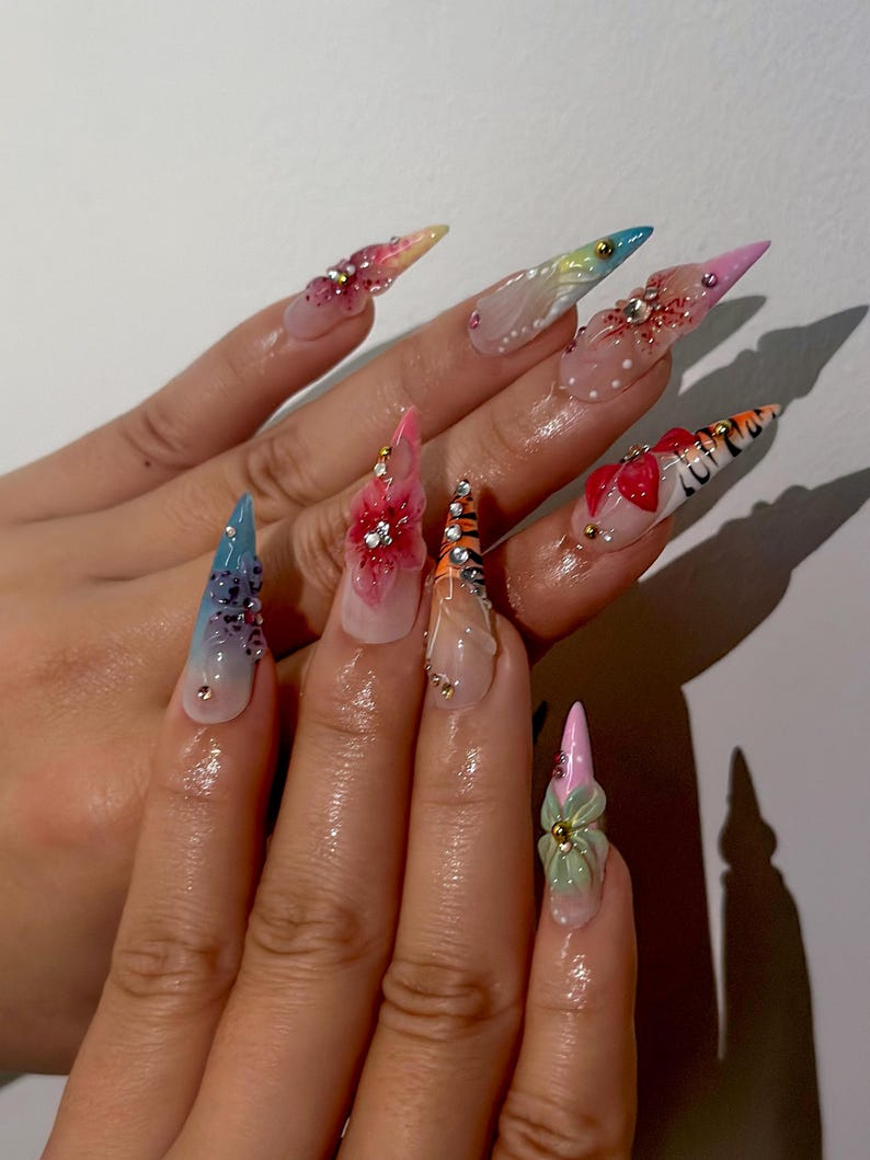 Spring Blossom Fantasy Press On Nails Colorful Floral Spring Nails Pastel Garden