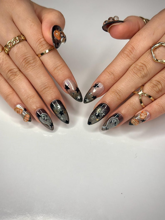 Pumpkin Gothic Press On Nails, Halloween Black & Orange Nails, Handmade Spooky Nail