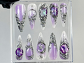 Gothic Purple Press On Nails Dark Glam Fake Nails Silver and Purple Nail Art 3D Gothic Purple Fake Nails Gothic Nails OC737YC