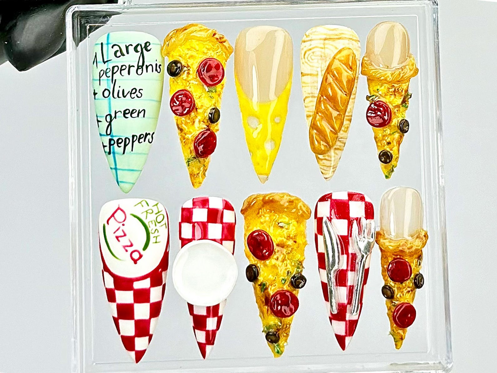 Pepperoni Pizza Nails 3D Food Fake Nails 3D Novelty Nail Art Gift for Pizza Lovers Acrylic Nails 3D Pizza NailsOB818Y