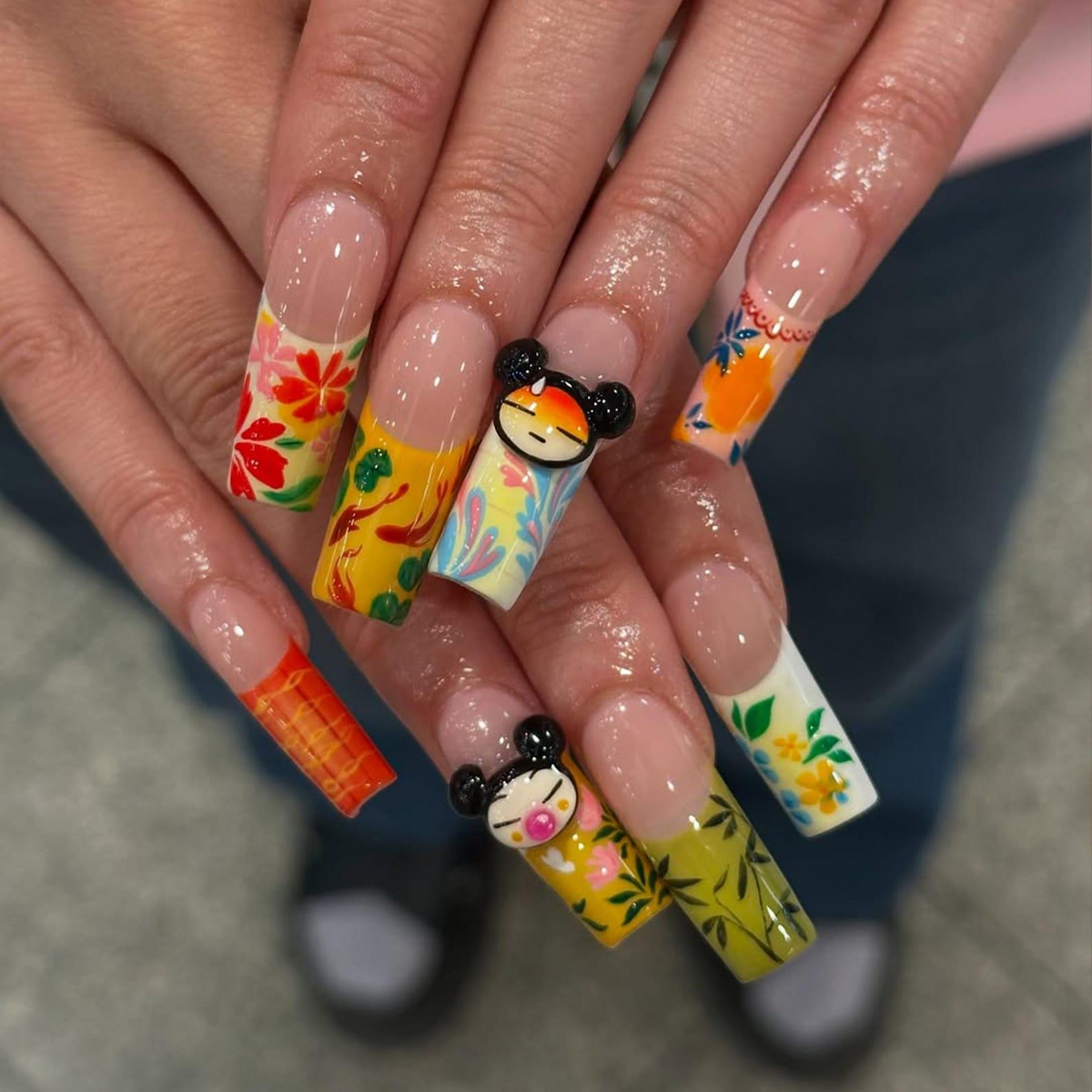 Pucca Cartoon Press On Nails 3D Floral & Character Nail Art Cute Cartoon Nail Set Pucca-Inspired Nail| Kawaii Fun Nail Design