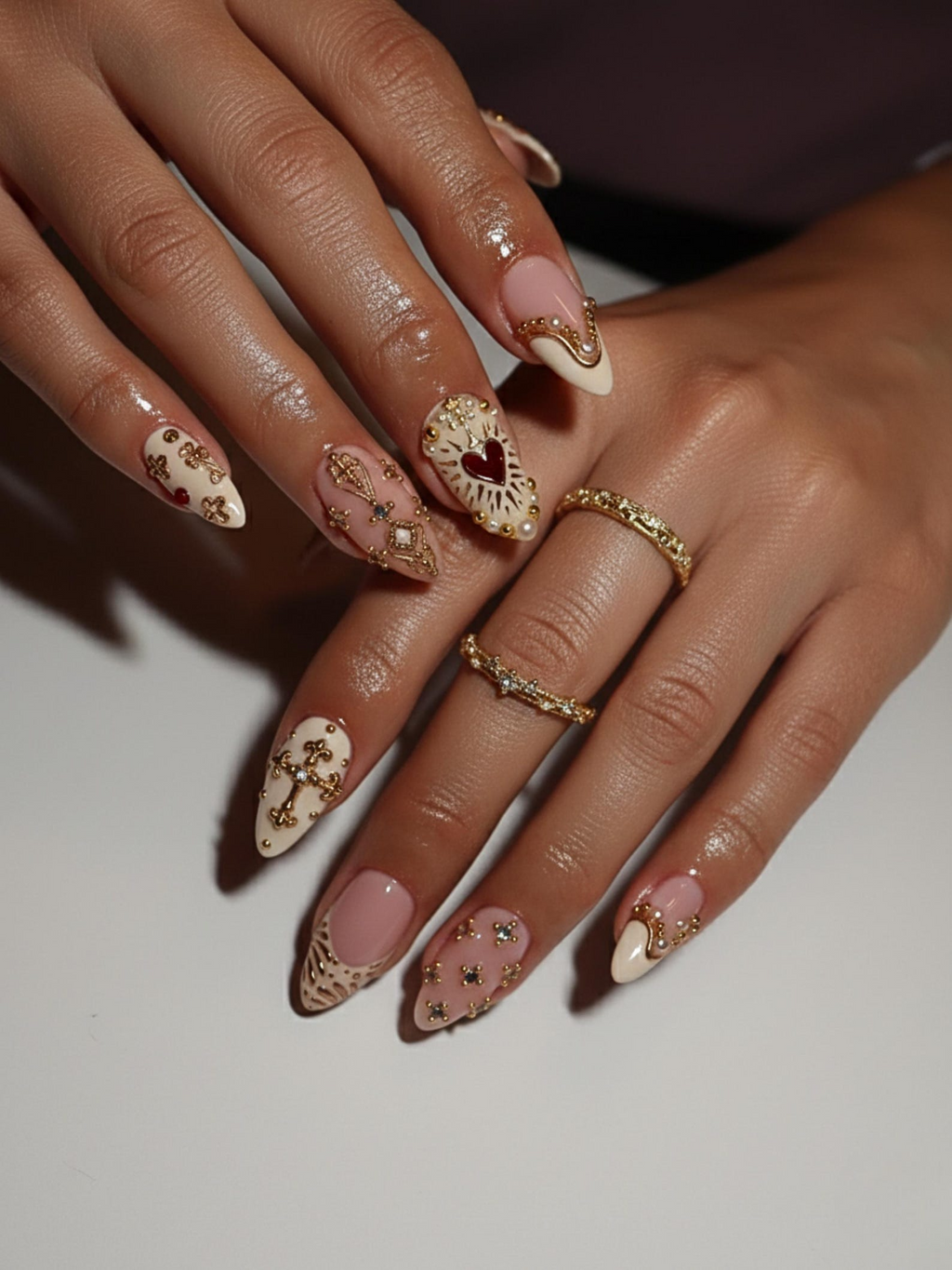 Nail Tabs for Press On Nails – Golden Heart Baroque Press On Nails Valentine Nails Ivory Blush French Tips