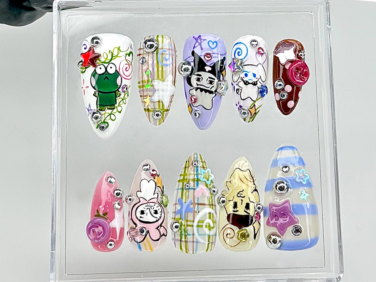 Kawaii Sanrio Press On Nails Keroppi Kuromi Cinnamoroll Press Ons Cute Pastel Fake NailsJapanese Character NailsKawaii Nails|OB854YC