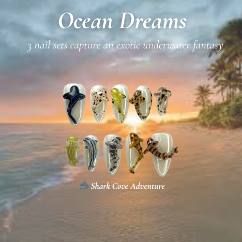 Ocean Dreams Nail Bundle 3 Sea-Inspired Press On Nail Sets Mermaid, Coral & Shark Vibes