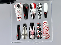 Gothic Clown Press On Nails by DoryNail Horror Harlequin Fake nails Creepy Cute Nail Art Black Red White 3D Dolls Nails