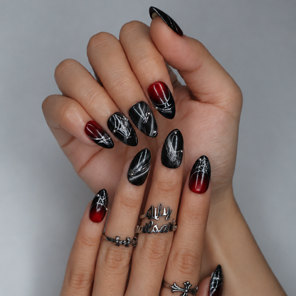 Arachne Black Red Handmade Press On Nails