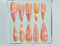 Sunset Blossom Whisper Press On Nails 3D Pastel Flower Nail Art Elegant Nude & Coral Tones Handcrafted Ombre Floral Nails