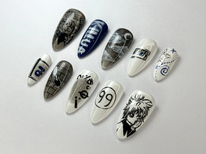 Killua Zoldyck Anime Press On Nails Hunter x Hunter Nail Art Unique Killua-Inspired Nail Art Manga Black & White Nail Set
