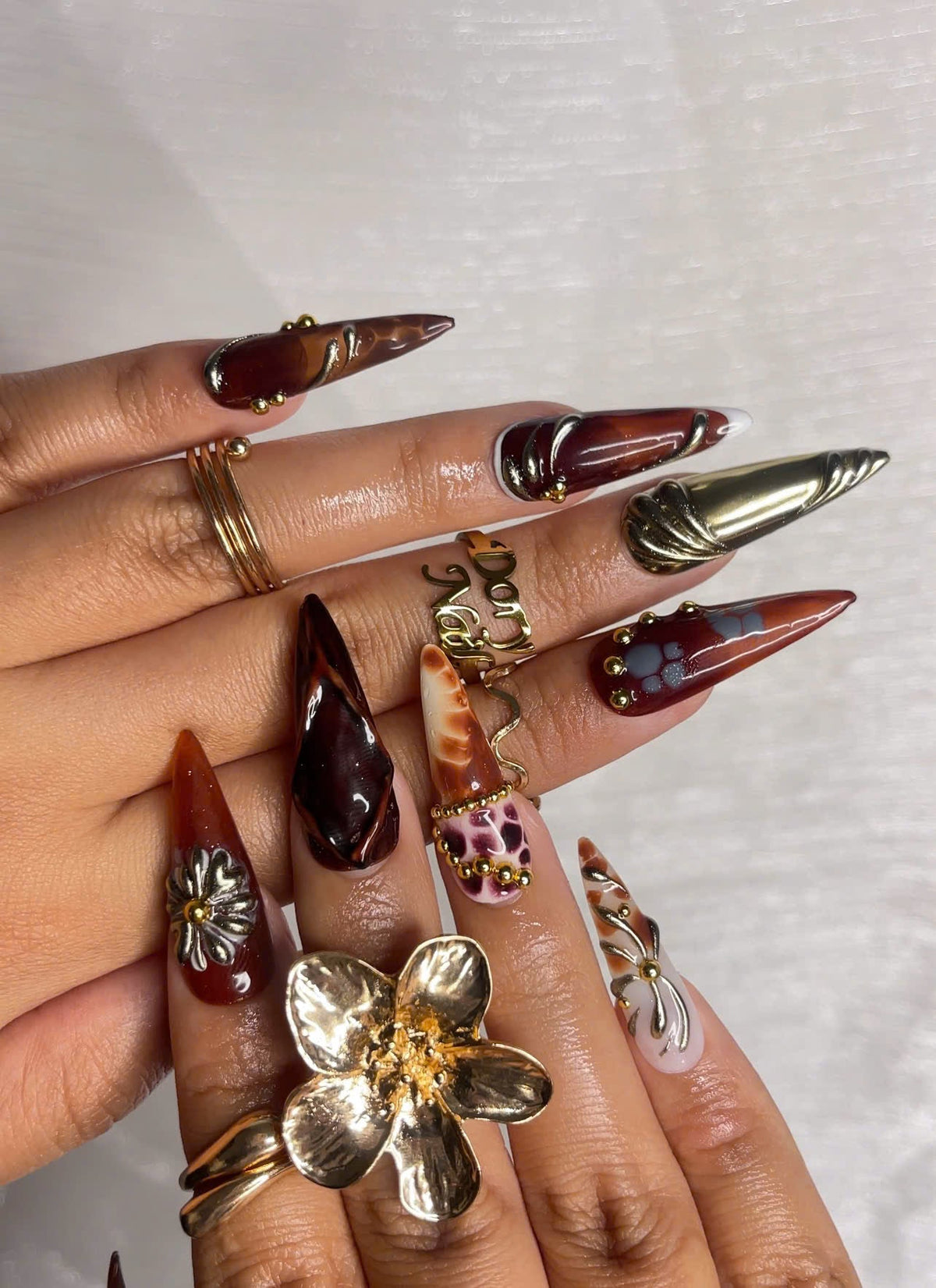 Autumn Luxe Press On Nails, Dark Red & Metallic Gold Nail Art, Handmade Gothic Glam Nails
