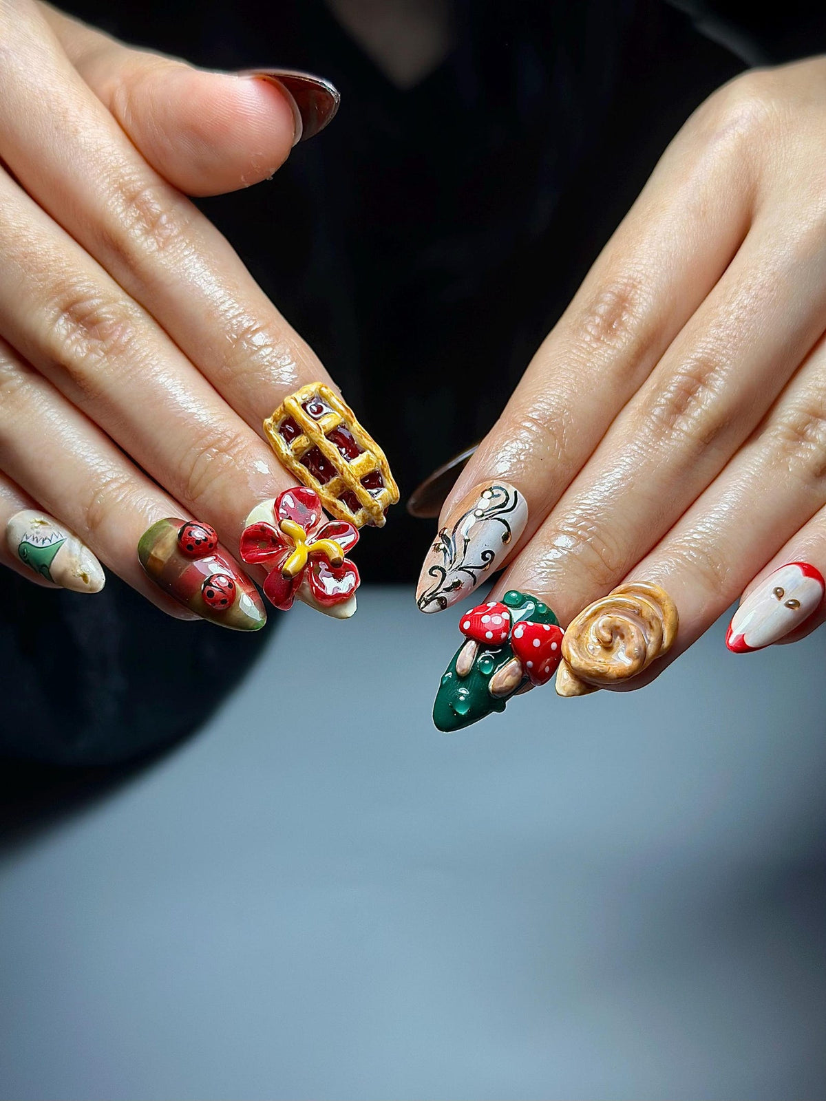 Melancholic Cartoon Press On Nails Cottagecore Nail Art Mushroom & Dessert Nails Fantasy
