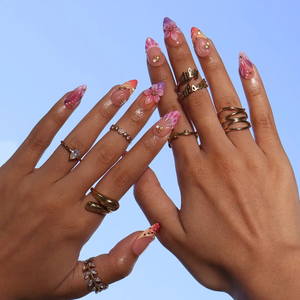 Blush Hour Pink Orange 3D Floral Press On Nails