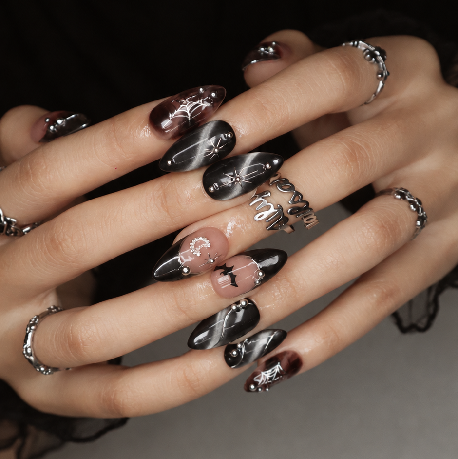 Batwing Black Handmade Reusable Press On Nails