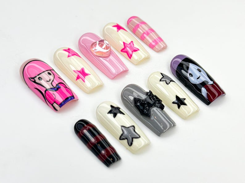 Adventure Time Press On Nails Princess Bubblegum And Marceline Nails Cute & Edgy Handmade Nails Cartoon Inspired Press Ons OB872HC