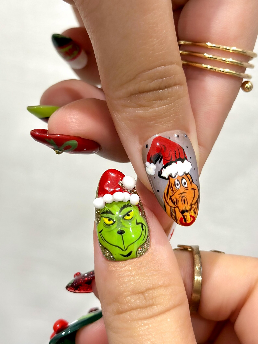 Grinch Mischief Press On Nails For Christmas Cute Cartoon Winter Nail Art Funny Holiday