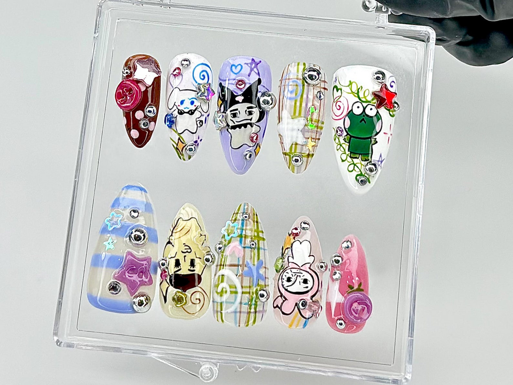 Kawaii Sanrio Press On Nails Keroppi Kuromi Cinnamoroll Press Ons Cute Pastel Fake NailsJapanese Character NailsKawaii Nails|OB854YC