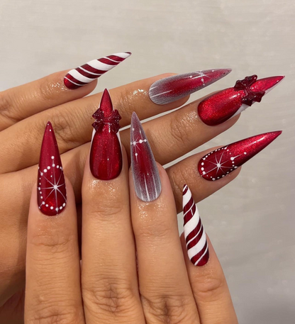 Red Christmas Press On Nails Red Glitter Holiday Nails Festive Winter Nail Art Sparkling Christmas Press Ons| Holiday Glam Set