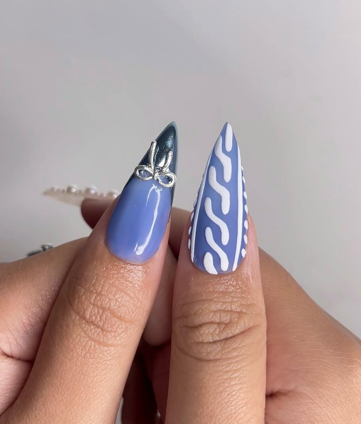 Frosted Winter Elegance Christmas Nails Icy Blue Chrome Nail Art Pearl Snowflake Design Winter Wonderland Nails Luxury Nail