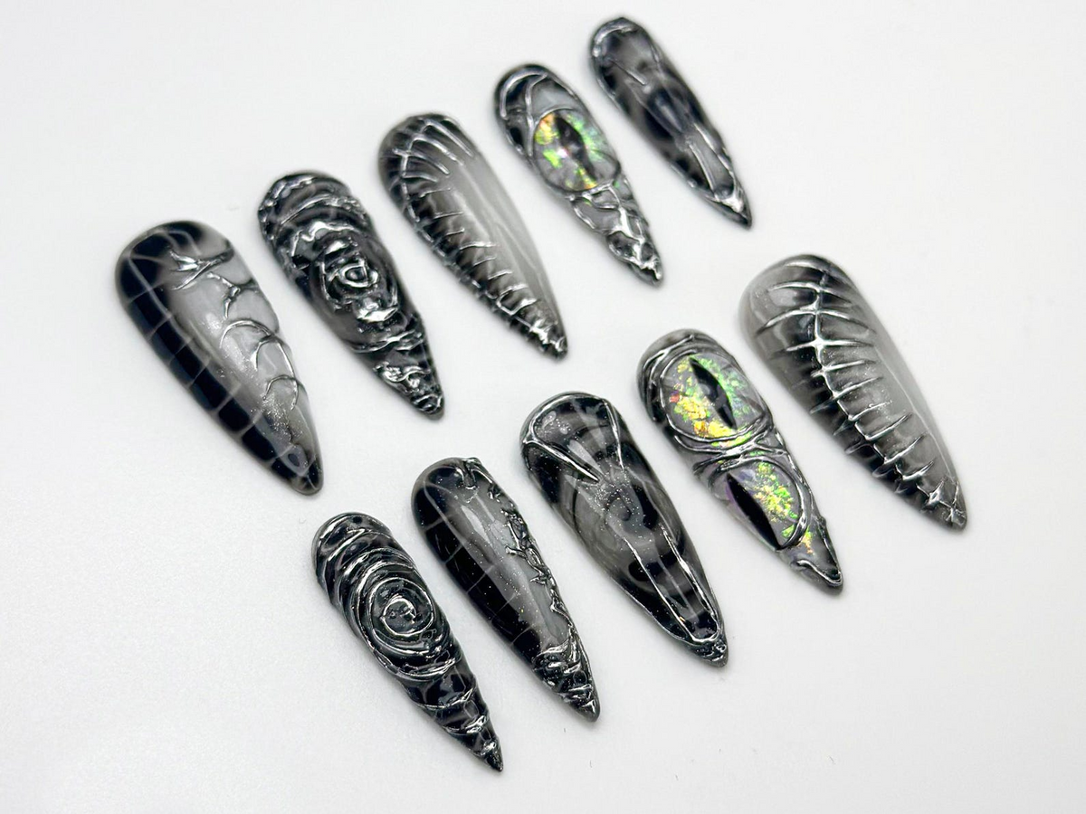 Dragon Gothic Press On Nails Black 3D Nail Art Dark Mystic Scale Nails Handmade Dragon Claw Press Ons Unique Fantasy Nails OB801HC