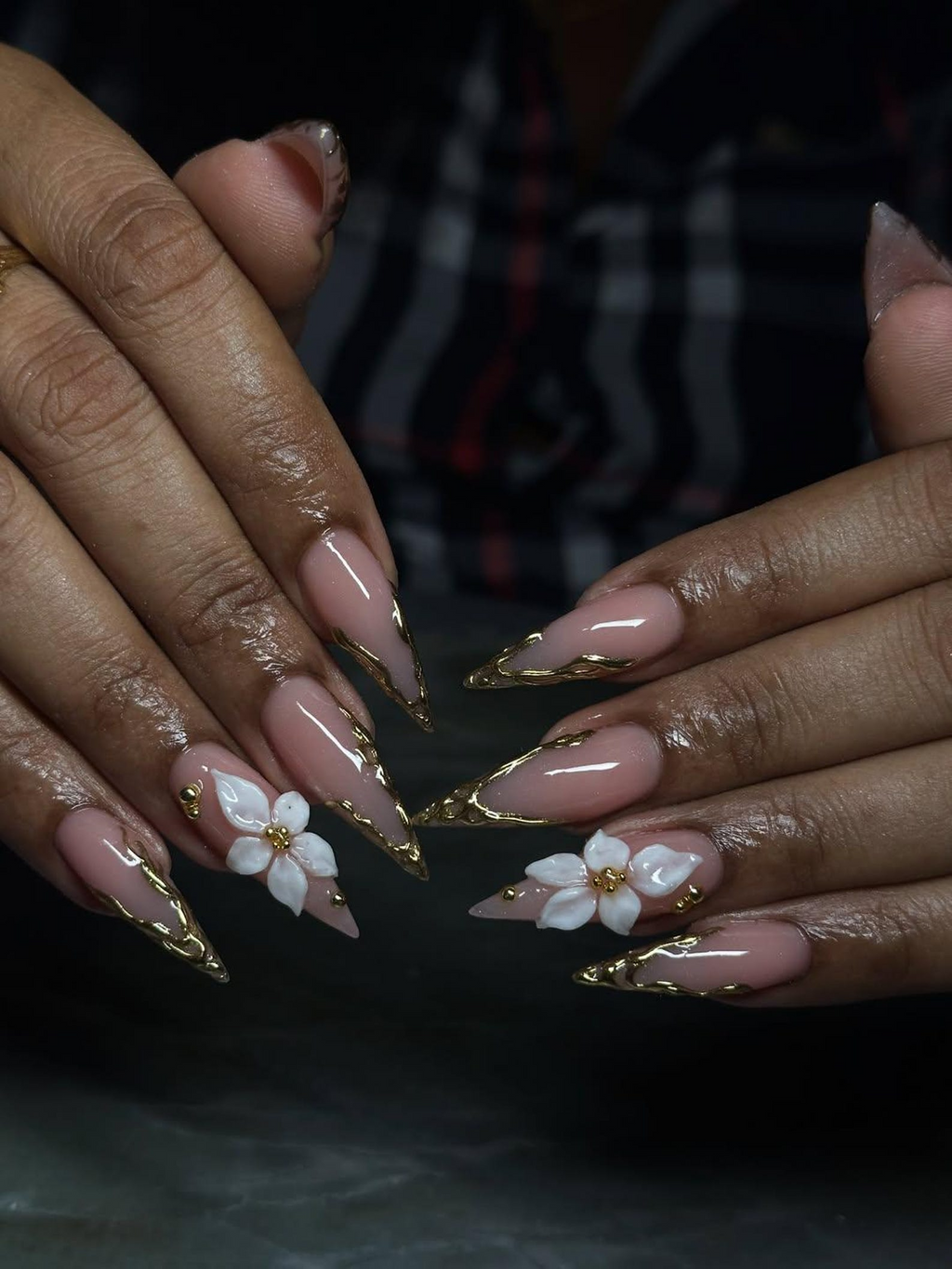 Nude Pink Luxury Press On Nails Blush Floral Nails 3D White Flower Nail Art Elegant Bridal Press Ons Soft Glam Nail Set