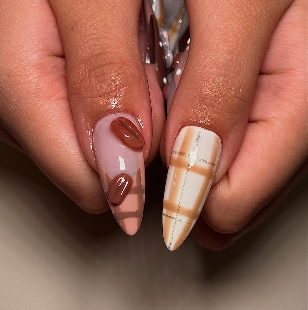 Teddy Bear Autumn Press On Nails Fall & Autumn Coffee Nails Cute Bear Nail Art Plaid Neutral Nails Handmade Luxury Nails