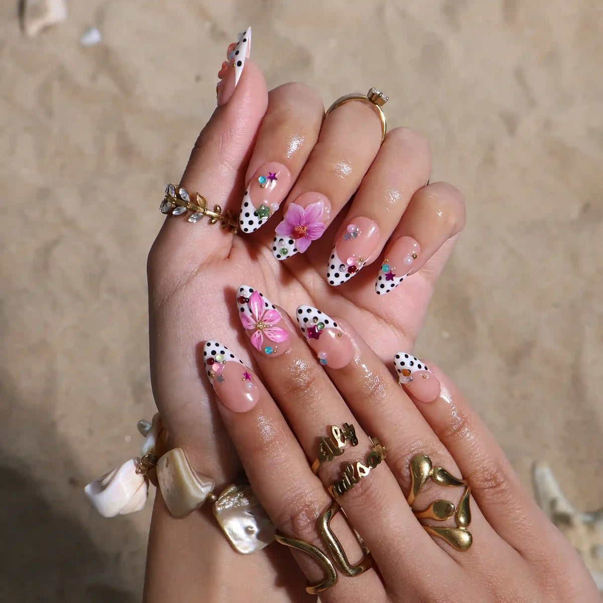 Confetti Purple Orange 3D Floral Press On Nails