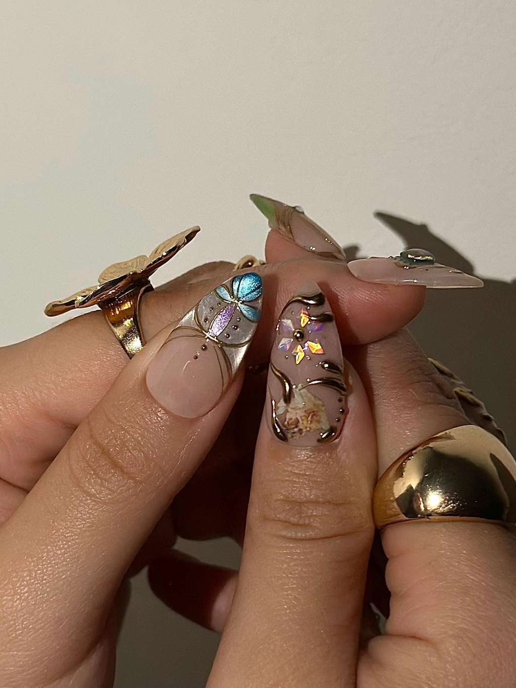Baroque Angel Press On Nails for Vintage Lovers Angel Art Nude Nails Gold Scroll Luxury