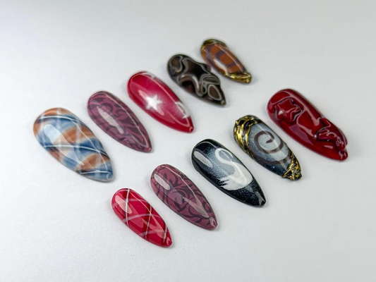 Dark Academia Press-On Nails Moon, Stars & Swan Design Handmade Cosmic Nail Set Baroque And Vintage Style Celestial Nails OB728HK