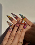 Stained Glass Halloween Press On Nails Ghost Pumpkin Bat Nail Art Colorful Spooky Nail Design Handpainted Halloween Nails