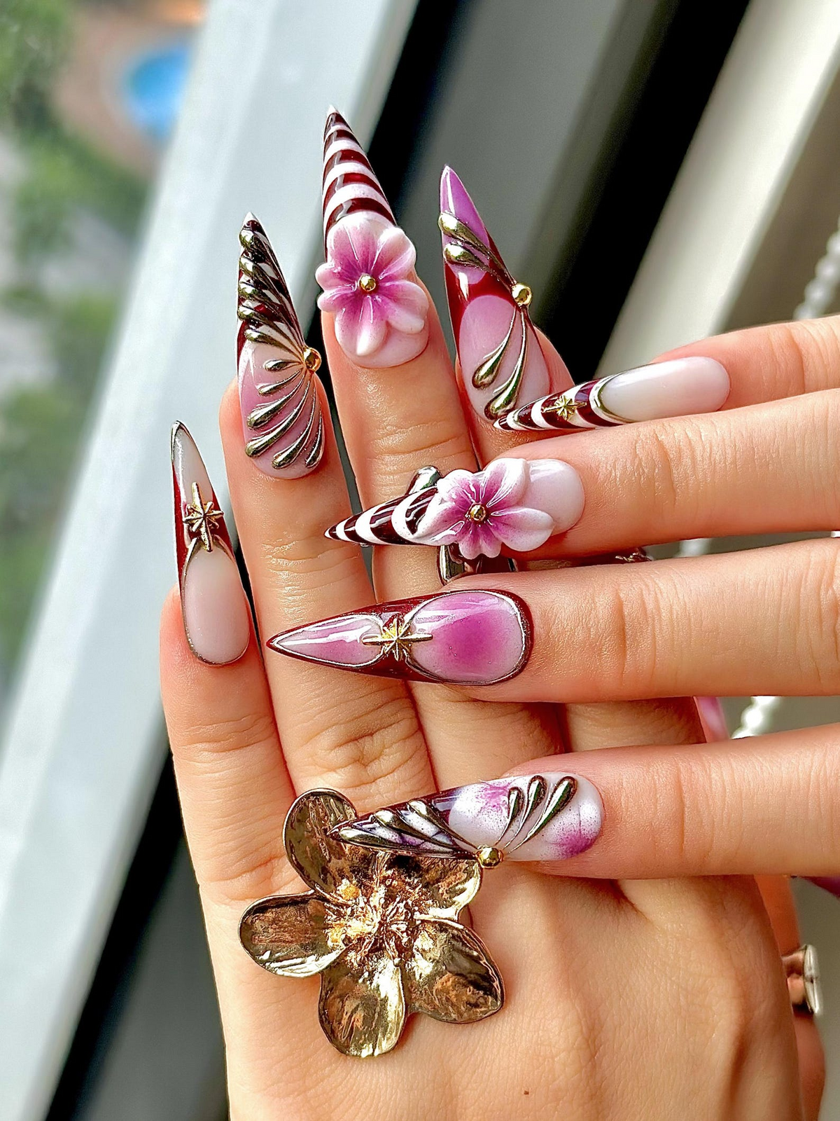 Elegant Violet Floral Press On Nails Purple Chrome Floral Nails| Elegant Holiday Nails Luxury Gradient Press Ons