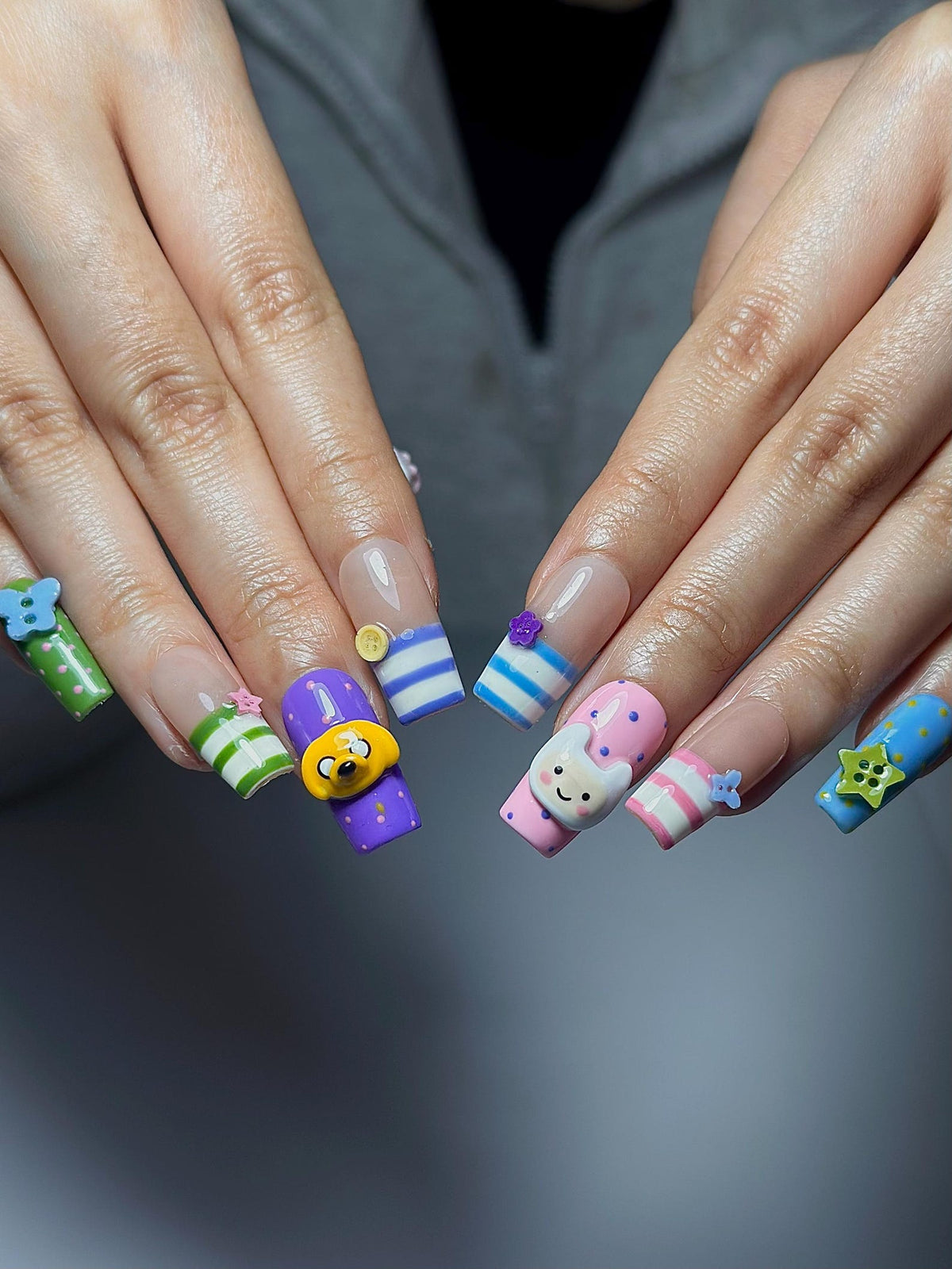 Adventure Time Press On Nails Finn & Jake Cartoon Nails Cute Kawaii Character Nail Art