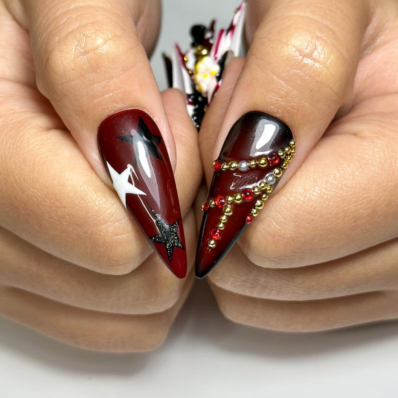 Halloween Circus Press On Nails, Spooky Clown Faces Nail Art, Gothic Harlequin Fake Nails