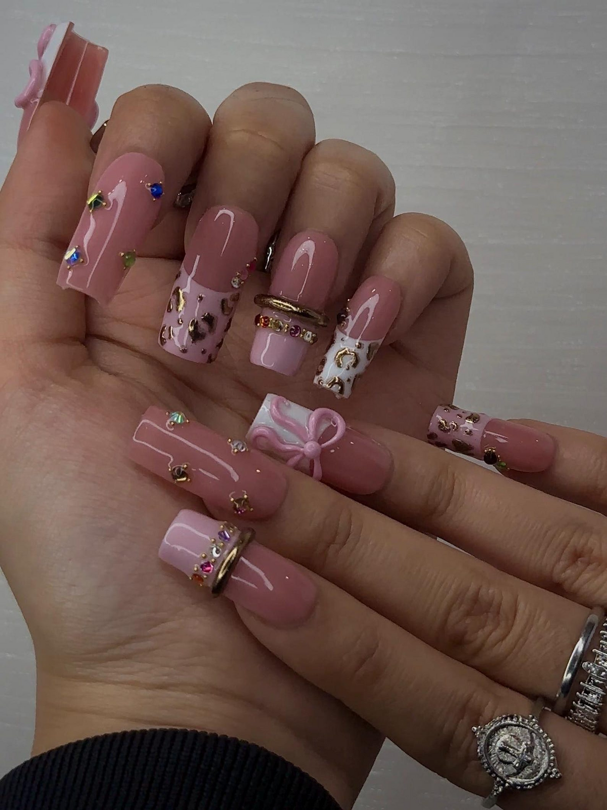 Blush Pink Leopard Press On Nails for Luxury Nail Lovers Nude Pink Nails with 3D Bow