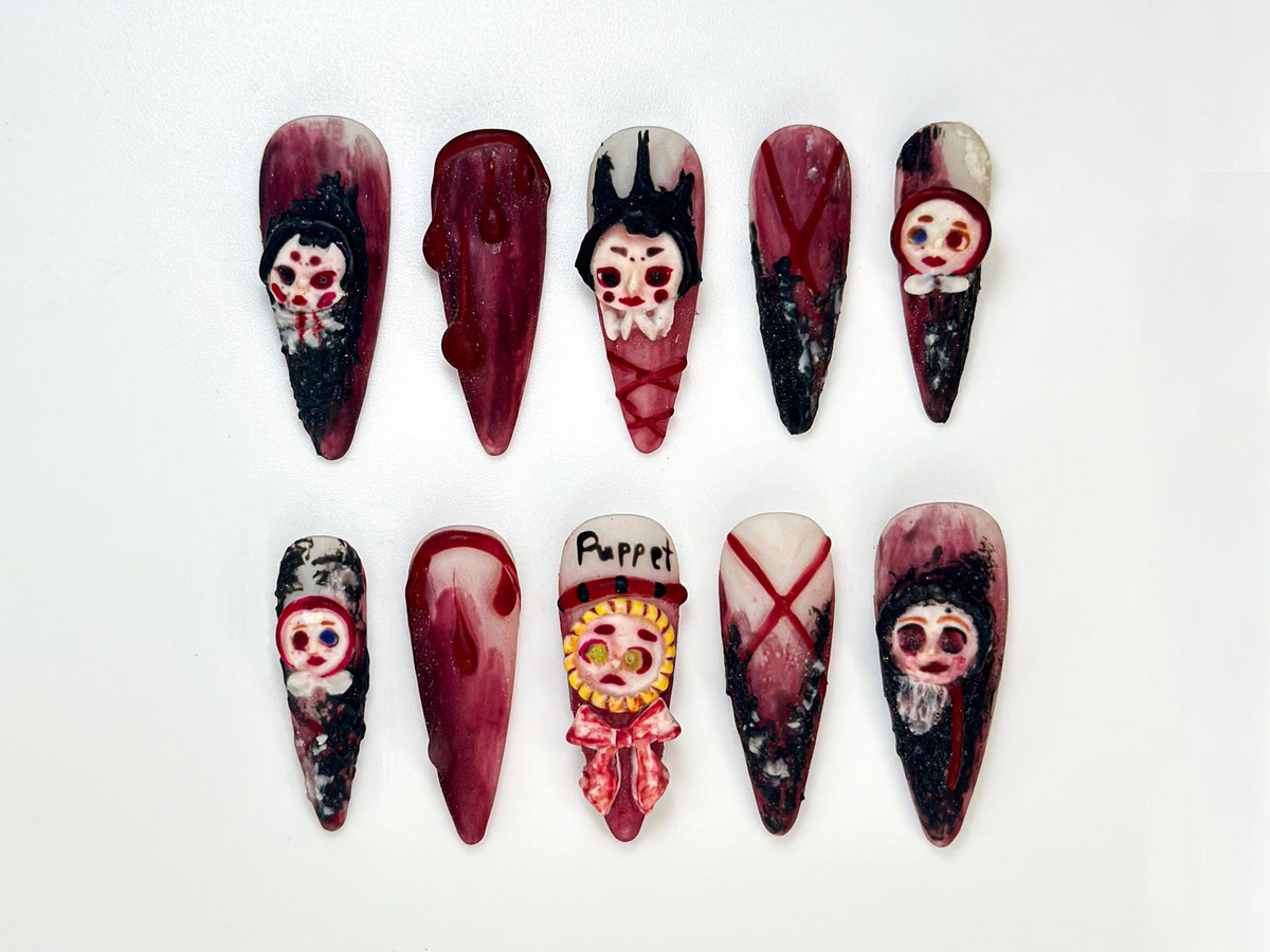 Combo Spooky Halloween Press On Nails 3D Haunted House Nail Art Pumpkin, Ghost & Skull Nails Handmade Creepy Cute Nail Set