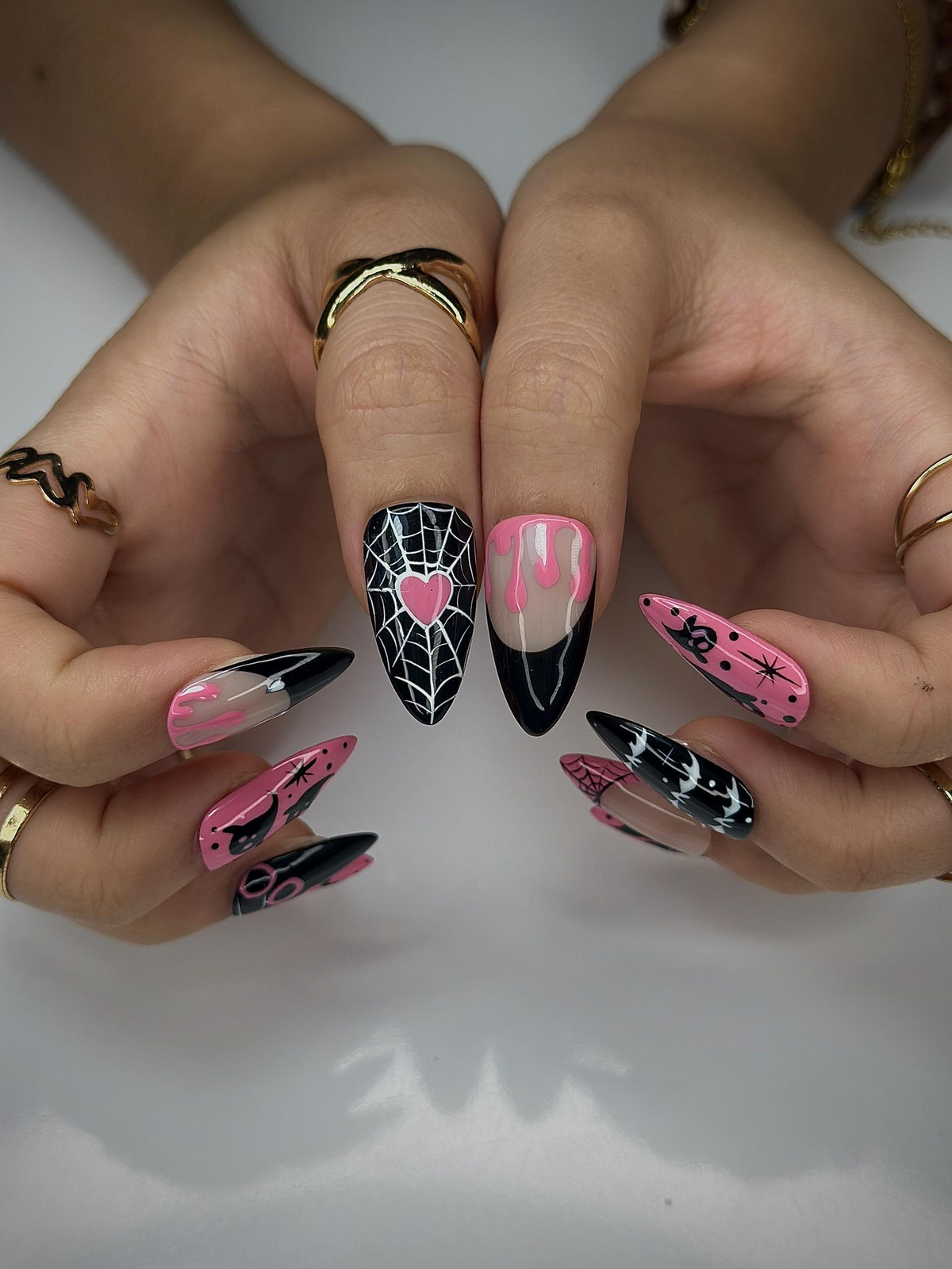 Pink Spooky Ghost Press On Nails Cute Halloween Nail Art Black & Pink Spiderweb NailGirly Gothic Press OnsCreepy Cute Nail