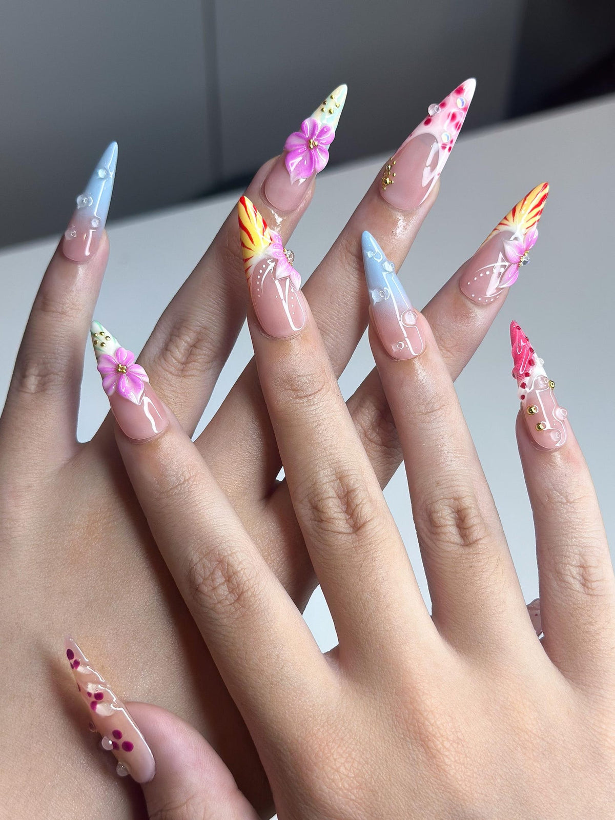 2026 Festival Trend: Hibiscus Tropical Nails, Sunset Glow Pink &Orange Ombre Nails, Flower