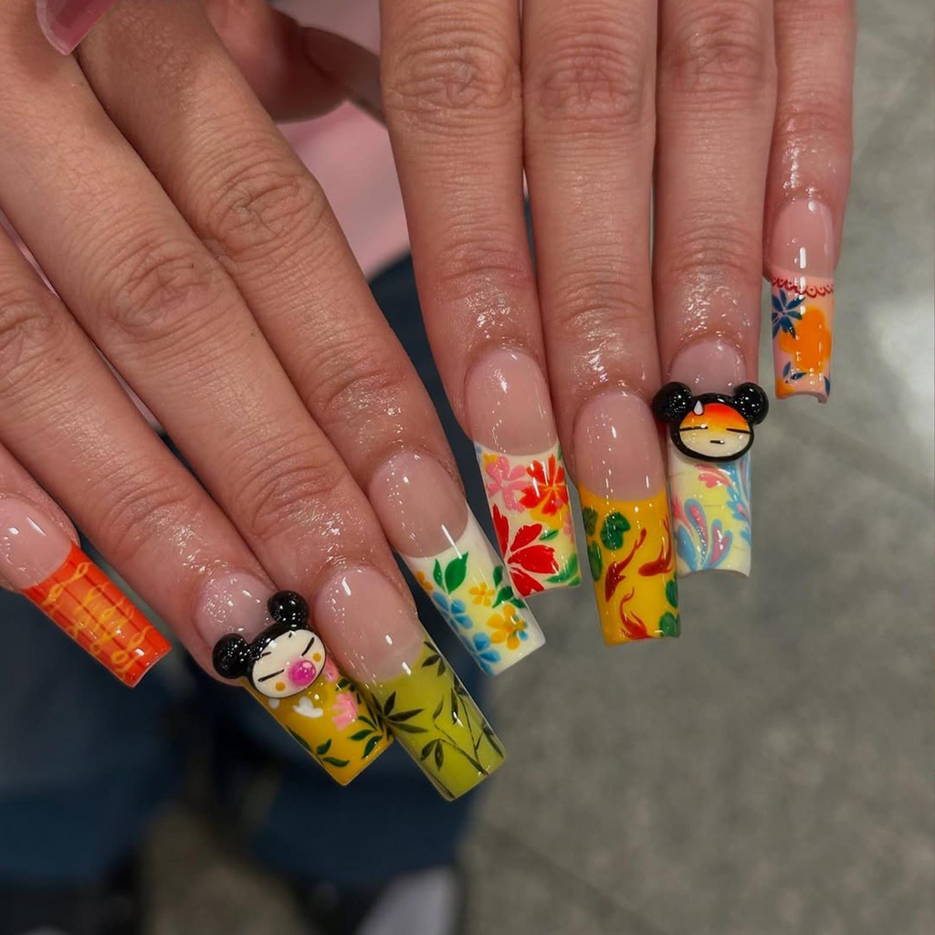 Pucca Cartoon Press On Nails 3D Floral & Character Nail Art Cute Cartoon Nail Set Pucca-Inspired Nail| Kawaii Fun Nail Design