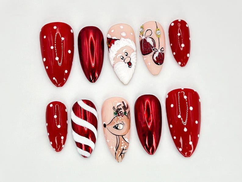 Press On Nails For Christmas, Santa, Reindeer and Holiday Ornaments Details