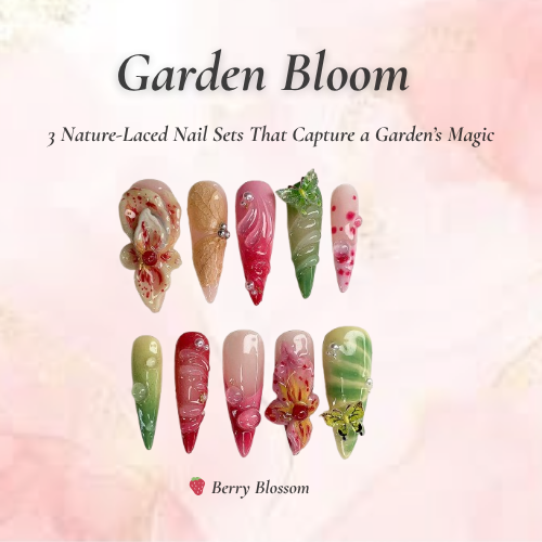 Garden Bloom Nail Bundle 3 Nature-Inspired Press On Sets Velvet, Berry, Butterfly Designs