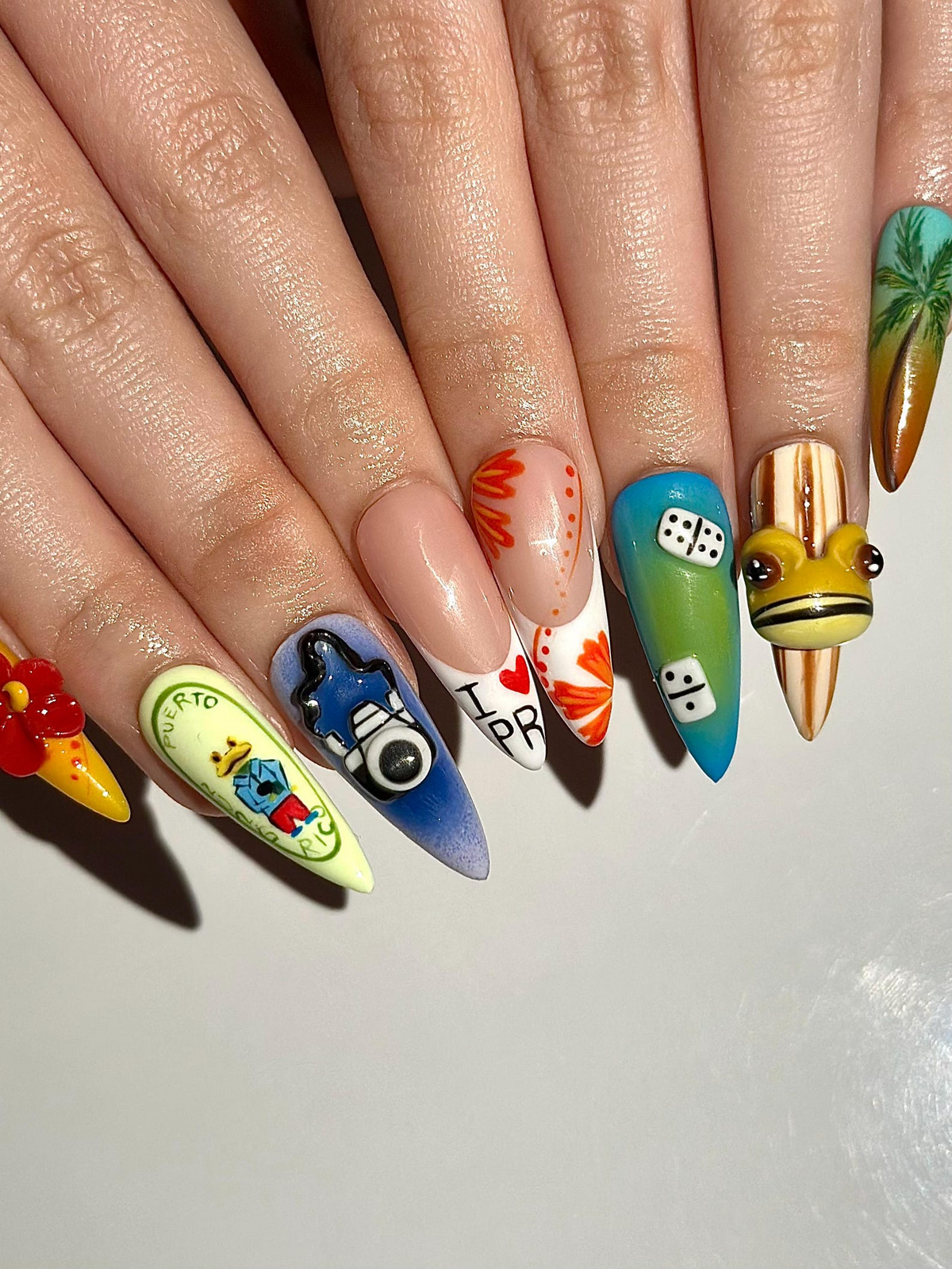 Tropical Vacation Press On Nails 3D Beach Frog Nails Puerto Summer Nail Art Colorful