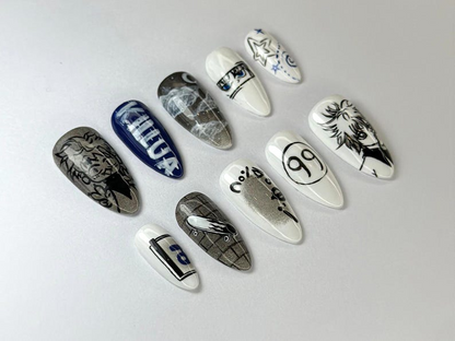 Killua Zoldyck Anime Press On Nails Hunter x Hunter Nail Art Unique Killua-Inspired Nail Art Manga Black & White Nail Set