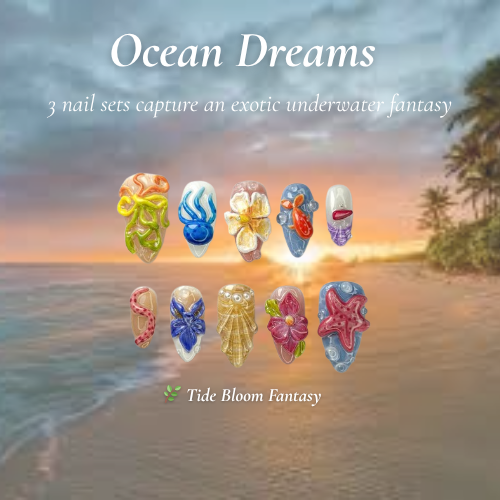 Ocean Dreams Nail Bundle 3 Sea-Inspired Press On Nail Sets Mermaid, Coral & Shark Vibes