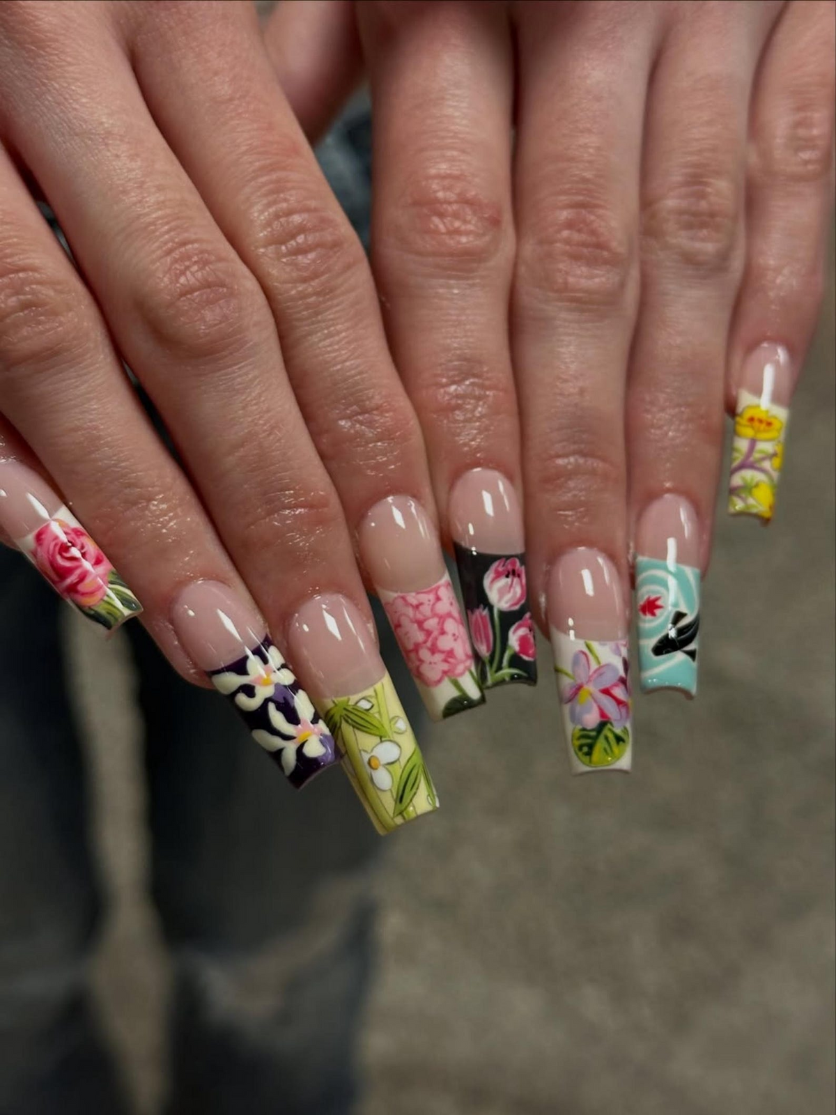 Handmade Vintage Botanical Press On Nails, Japanese Floral Garden Fake Nails, Unique Retro