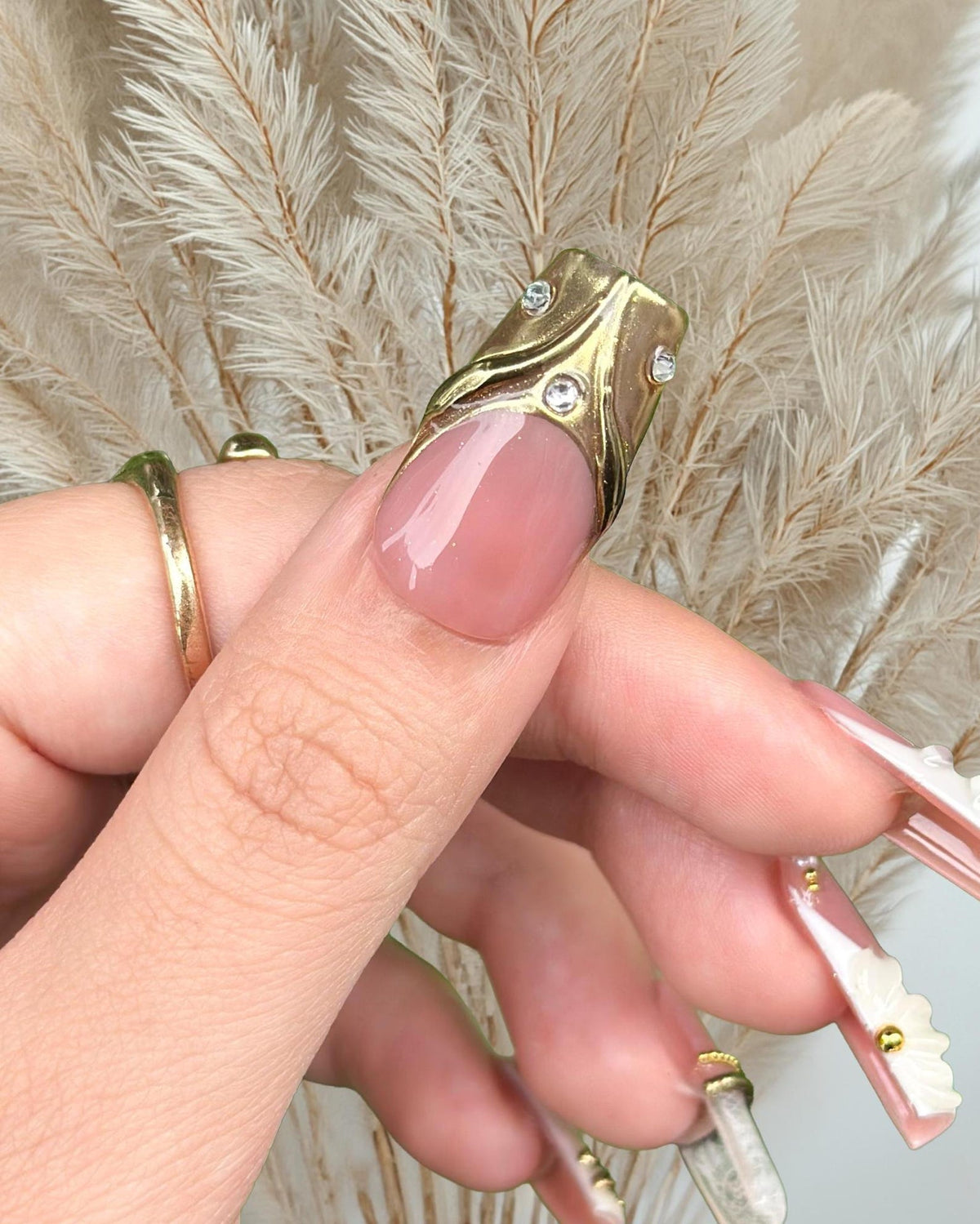 Royal Balletcore Press On Nails, Luxury Bridal Wedding Nails, Pearl French Tip Nails
