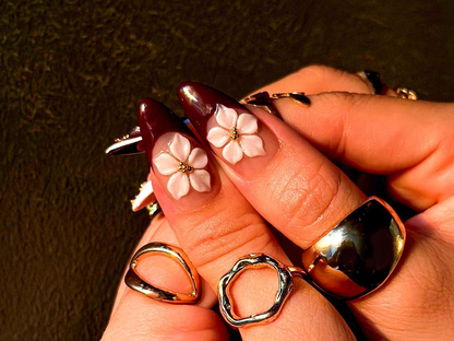 Mystic Bloom Luxury Press On Nails Metallic Floral Accent Nails Purple Gradient & 3D Flower Design Elegant Gothic Nail Art