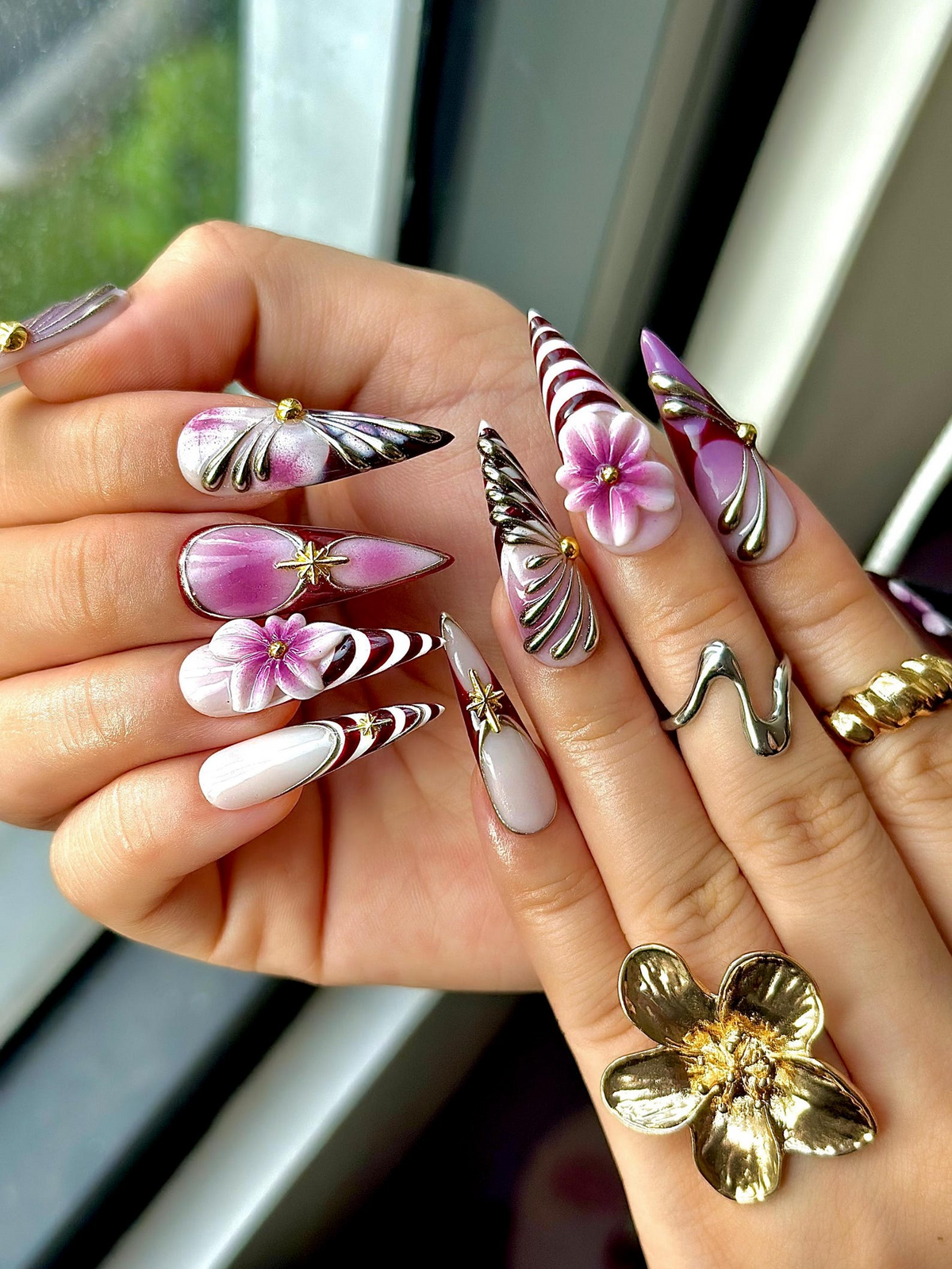 Elegant Violet Floral Press On Nails Purple Chrome Floral Nails| Elegant Holiday Nails Luxury Gradient Press Ons