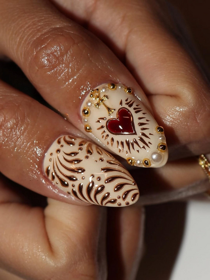 Nail Tabs for Press On Nails – Golden Heart Baroque Press On Nails Valentine Nails Ivory Blush French Tips